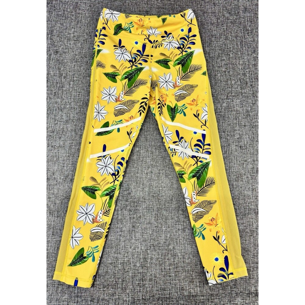 Zyia Active Floral Yellow Mesh Leggings Women's Size 6-8 Workout Athleisure